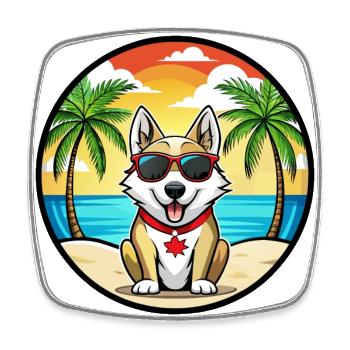 Chien Husky Labrador Canadien Race Cartoon Beach - Magnet carré - blanc - Devant