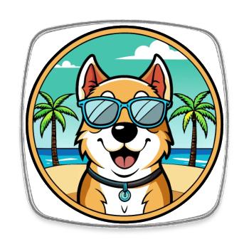 Central Asian Shepherd Dog Breed Cartoon Beach - Square fridge magnet - white - Front