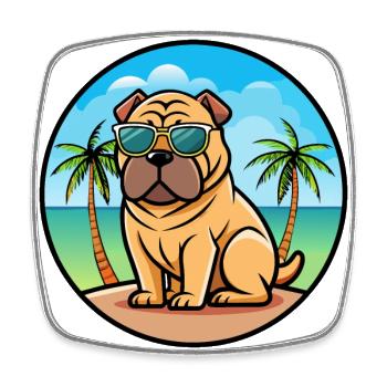 Chinois Shar Pei Chien Race Dessin Animé Lunettes De Soleil Plage - Magnet carré - blanc - Devant