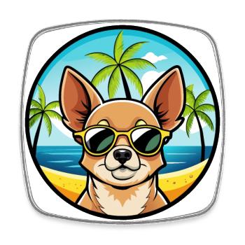 Chihuahua Dog Breed Cartoon Sunglasses Beach - Square fridge magnet - white - Front