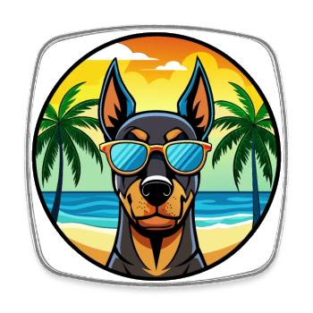 Doberman Pinscher Chien Race Dessin Animé Lunettes De Soleil Plage - Magnet carré - blanc - Devant