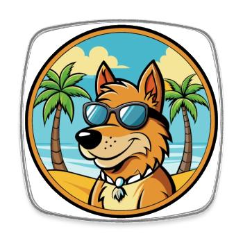 Frisian Pointing Dog Breed Cartoon Sunglass Beach - Square fridge magnet - white - Front