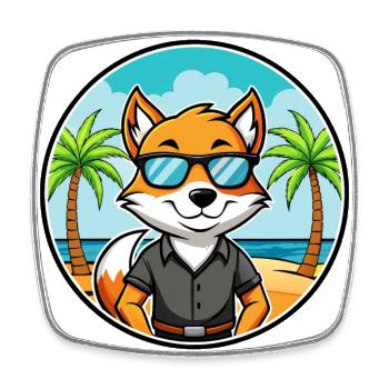 English Foxhound Dog Breed Cartoon Sunglass Beach - Square fridge magnet - white - Front