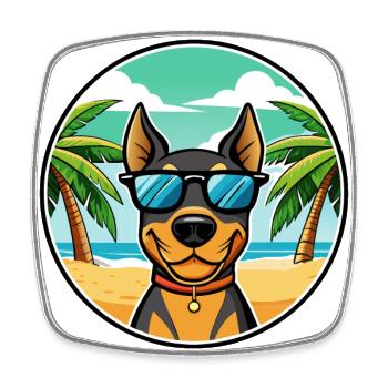 German Pinscher Dog Breed Cartoon Sunglasses Beach - Square fridge magnet - white - Front