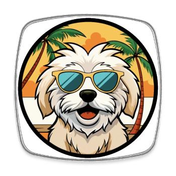 Havenese Chien Race Dessin Animé Lunettes De Soleil Plage - Magnet carré - blanc - Devant