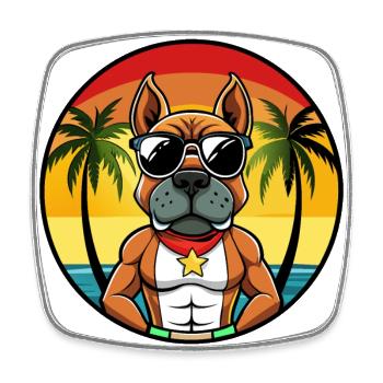 Deutscher Boxer Hund Rasse Cartoon Sonnenbrille Strand - Viereckiger Kühlschrankmagnet - Weiß - Vorne