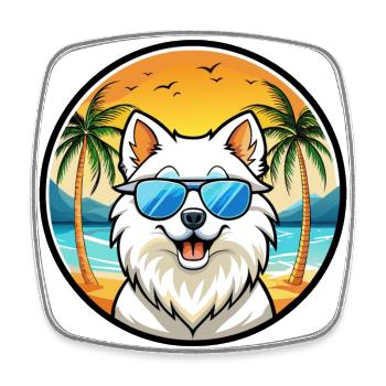 Lunettes de soleil de dessin animé de race de chien Spitz japonais plage - Magnet carré - blanc - Devant