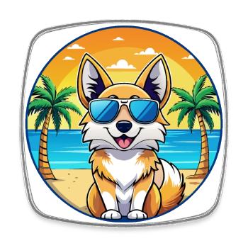 Icelandic Sheepdog Breed Cartoon Sunglasses Beach - Square fridge magnet - white - Front