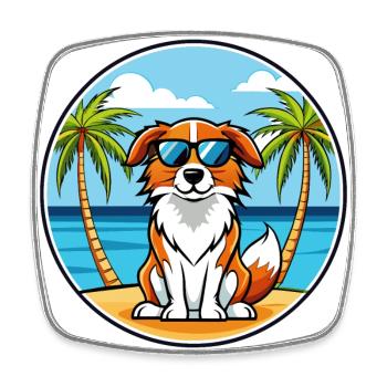 Nederlandse Kooikerhondje Race de chien Cartoon Beach - Magnet carré - blanc - Devant