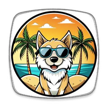 Norrbottenspets Dog Breed Cartoon Sunglasses Beach - Square fridge magnet - white - Front