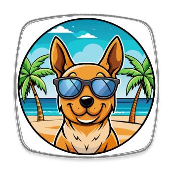 Lancashire Heeler Dog Breed Cartoon Sunglass Beach - Square fridge magnet - white - Front