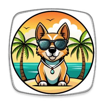 Norwegian Buhund Dog Breed Cartoon Sunglass Beach - Square fridge magnet - white - Front