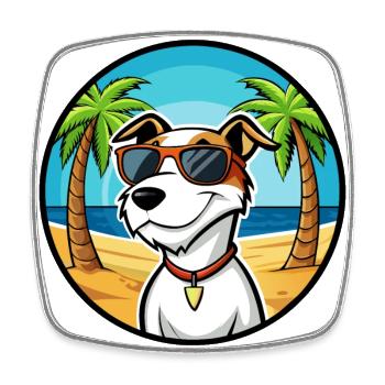 Parson Russell Terrier Dog Breed Cartoon Beach - Square fridge magnet - white - Front