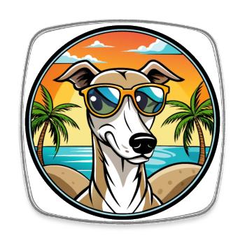 Polnischer Windhund Hund Rasse Cartoon Sonnenbrille Strand - Viereckiger Kühlschrankmagnet - Weiß - Vorne
