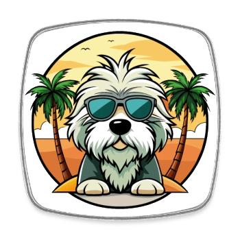 Old English Sheepdog Breed Cartoon Sunglass Beach - Square fridge magnet - white - Front