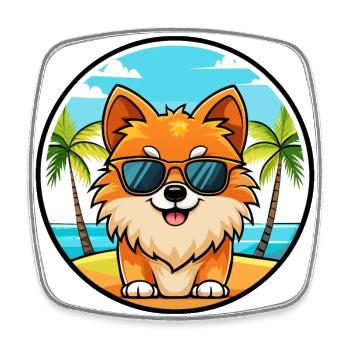 Pommerscher Deutscher Spitz Hunderasse Cartoon Beach - Viereckiger Kühlschrankmagnet - Weiß - Vorne
