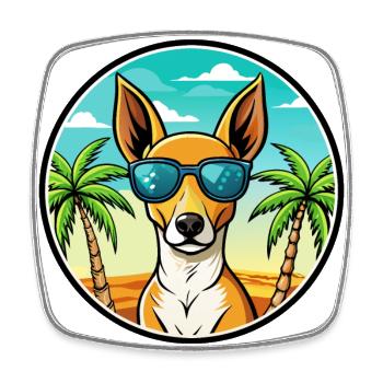 Podenco Canario Dog Breed Cartoon Sunglasses Beach - Square fridge magnet - white - Front