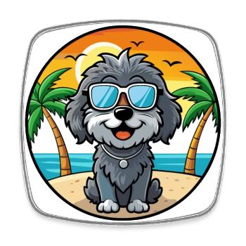 Portuguese Water Dog Breed Cartoon Sunglass Beach - Square fridge magnet - white - Front