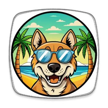 Russian Hound Dog Breed Cartoon Sunglasses Beach - Square fridge magnet - white - Front