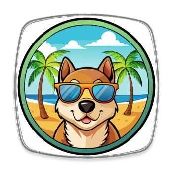 Russian Toy Dog Breed Cartoon Sunglasses Beach - Square fridge magnet - white - Front