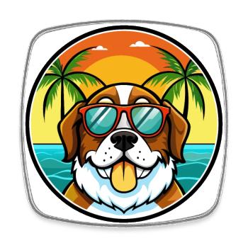 Saint Bernard Dog Breed Cartoon Sunglasses Beach - Square fridge magnet - white - Front