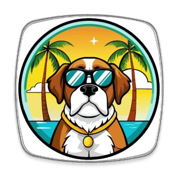 St Bernard Dog Breed Cartoon Sunglasses Beach - Square fridge magnet - white - Front