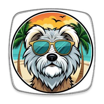 Tibet Terrier Hund Rasse Cartoon Sonnenbrille Strand - Viereckiger Kühlschrankmagnet - Weiß - Vorne