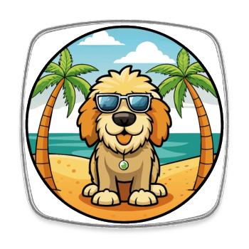 Spanish Water Dog Breed Cartoon Sunglasses Beach - Square fridge magnet - white - Front