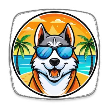 Sibirische Laika Hunderasse Cartoon Sonnenbrille Strand - Viereckiger Kühlschrankmagnet - Weiß - Vorne
