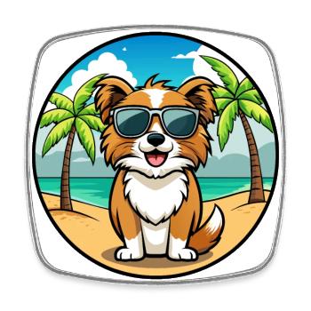 Tibetischer Spaniel Hund Rasse Cartoon Sonnenbrille Strand - Viereckiger Kühlschrankmagnet - Weiß - Vorne