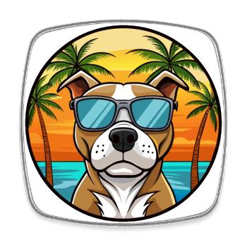 Staffordshire Bull Terrier Dog Breed Cartoon Beach - Square fridge magnet - white - Front