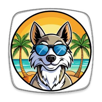 Tamaskan Dog Breed Cartoon Sunglasses Beach - Square fridge magnet - white - Front