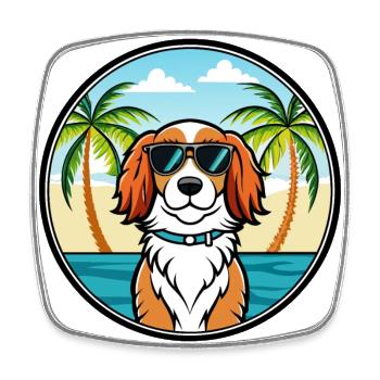 Welsh Springer Spaniel Dog Breed Cartoon Beach - Square fridge magnet - white - Front