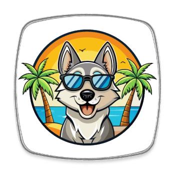 Schwedischer Elchhund Hunderasse Cartoon Sonnenbrille Strand - Viereckiger Kühlschrankmagnet - Weiß - Vorne
