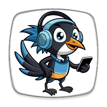 Magpie Drôle Dessin Animé Personnage Casque Musique - Magnet carré - blanc - Devant