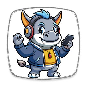 Rhino Funny Cartoon Character Headphone Music - Square fridge magnet - white - Front