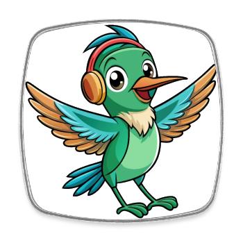 Hummingbird Funny Cartoon Animal Headphone Music - Square fridge magnet - white - Front