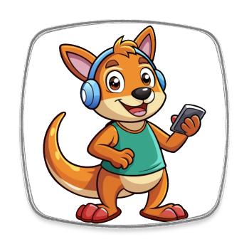Kangourou Drôle Dessin Animé Personnage Casque Musique - Magnet carré - blanc - Devant