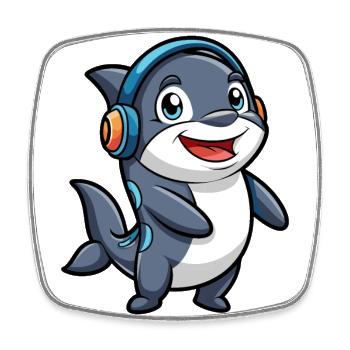 Orca Funny Cartoon Character Musique de casque - Magnet carré - blanc - Devant