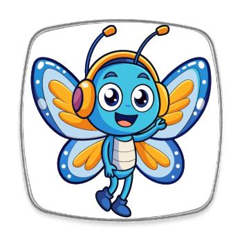 Papillon Drôle Dessin Animé Personnage Casque Musique - Magnet carré - blanc - Devant