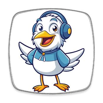 Seagull Funny Cartoon Character Headphone Music - Square fridge magnet - white - Front