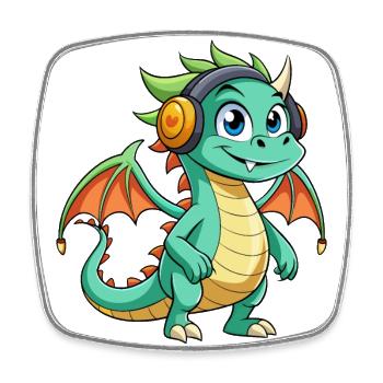 Dragon Funny Cartoon Character Musique de casque - Magnet carré - blanc - Devant