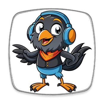 Crow Funny Cartoon Character Headphone Music - Square fridge magnet - white - Front