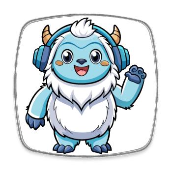 Yeti Lustige Zeichentrickfigur Kopfhörer Musik - Viereckiger Kühlschrankmagnet - Weiß - Vorne