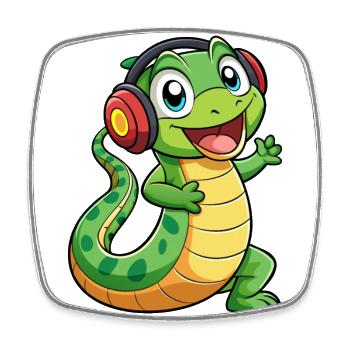 Serpent Drôle Dessin Animé Personnage Casque Musique - Magnet carré - blanc - Devant