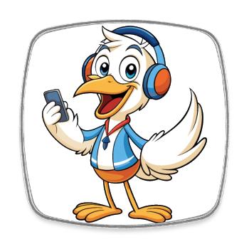 Pelican Funny Cartoon Character Musique de casque - Magnet carré - blanc - Devant
