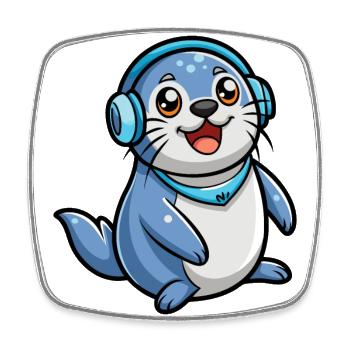 Seal Funny Cartoon Character Headphone Music - Square fridge magnet - white - Front