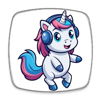 Licorne Funny Cartoon Character Casque Musique - Magnet carré - blanc - Devant