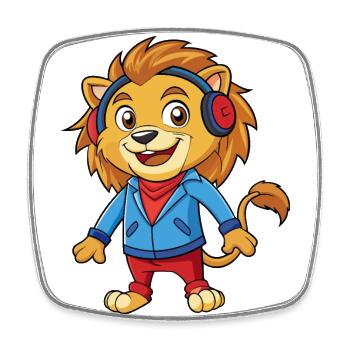 Lion Funny Cartoon Character Musique de casque - Magnet carré - blanc - Devant