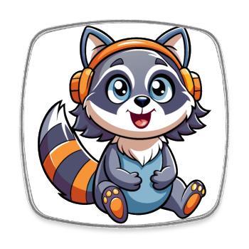 Raccoon Funny Cartoon Character Headphone Music - Square fridge magnet - white - Front